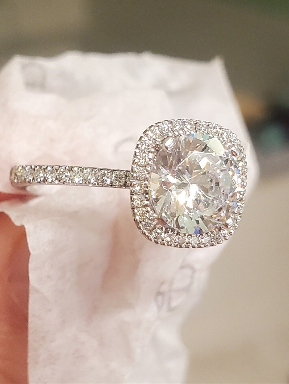 Simon G. 18k White Gold Halo Engagement Ring .31 TCW -- Discontinued Style
